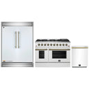 Forno 3-Piece Appliance Package - 48-Inch Gas Range, 60-Inch Refrigerator, Dishwasher in White with Antique Brass Handle