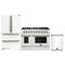 Forno Galiano 3-Piece Appliance Package - 48-Inch Gas Range, 36-Inch Refrigerator, & 24-Inch Dishwasher in White with Antique Brass Trim