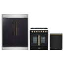 Forno 3-Piece Appliance Package - 30-Inch Galiano French Door Dual Fuel Range, 60-Inch Refrigerator, and Dishwasher in Black with Antique Brass Handle