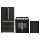 Forno 3-Piece Appliance Package - 30-Inch Galiano French Door Dual Fuel Range, 36-Inch Refrigerator, and Dishwasher in Black with Antique Brass Handle
