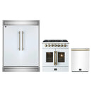 Forno 3-Piece Appliance Package - 30-Inch Galiano French Door Dual Fuel Range, 60-Inch Refrigerator, and Dishwasher in White with Antique Brass Handle