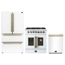 Forno 3-Piece Appliance Package - 30-Inch Galiano French Door Dual Fuel Range, 36-Inch Refrigerator, and Dishwasher in White with Antique Brass Handle
