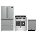 Forno 3-Piece Appliance Package - 30-Inch Galiano French Door Dual Fuel Range, 36-Inch Refrigerator, and Dishwasher in Stainless Steel