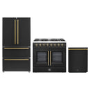 Forno 3-Piece Appliance Package - 36-Inch Galiano French Door Dual Fuel Range, 36-Inch Refrigerator, and Dishwasher in Black with Antique Brass Handle