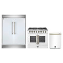 Forno 3-Piece Appliance Package - 36-Inch Galiano French Door Dual Fuel Range, 60-Inch Refrigerator, and Dishwasher in White with Antique Brass Handle