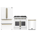 Forno 3-Piece Appliance Package - 36-Inch Galiano French Door Dual Fuel Range, 36-Inch Refrigerator, and Dishwasher in White with Antique Brass Handle
