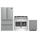 Forno 3-Piece Appliance Package - 36-Inch Galiano French Door Dual Fuel Range, 36-Inch Refrigerator, and Dishwasher in Stainless Steel