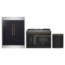 Forno 3-Piece Appliance Package - 48-Inch Galiano French Door Dual Fuel Range, 60-Inch Refrigerator, and Dishwasher in Black with Antique Brass Handle