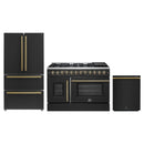 Forno 3-Piece Appliance Package - 48-Inch Galiano French Door Dual Fuel Range, 36-Inch Refrigerator, and Dishwasher in Black with Antique Brass Handle