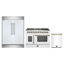 Forno 3-Piece Appliance Package - 48-Inch Galiano French Door Dual Fuel Range, 60-Inch Refrigerator, and Dishwasher in White with Antique Brass Handle