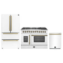 Forno 3-Piece Appliance Package - 48-Inch Galiano French Door Dual Fuel Range, 36-Inch Refrigerator, and Dishwasher in White with Antique Brass Handle