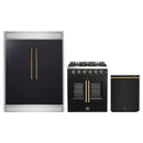 Forno 3-Piece Appliance Package - 30-Inch Galiano French Door Gas Range, 60-Inch Refrigerator, and Dishwasher in Black with Antique Brass Handle