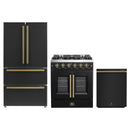 Forno 3-Piece Appliance Package - 30-Inch Galiano French Door Gas Range, 36-Inch Refrigerator, and Dishwasher in Black with Antique Brass Handle