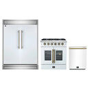 Forno 3-Piece Appliance Package - 30-Inch Galiano French Door Gas Range, 60-Inch Refrigerator, and Dishwasher in White with Antique Brass Handle