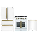 Forno 3-Piece Appliance Package - 30-Inch Galiano French Door Gas Range, 36-Inch Refrigerator, and Dishwasher in White with Antique Brass Handle