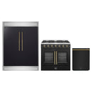 Forno 3-Piece Appliance Package - 36-Inch Galiano French Door Gas Range, 60-Inch Refrigerator, and Dishwasher in Black with Antique Brass Handle