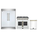 Forno 3-Piece Appliance Package - 36-Inch Galiano French Door Gas Range, 60-Inch Refrigerator, and Dishwasher in White with Antique Brass Handle