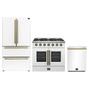 Forno 3-Piece Appliance Package - 36-Inch Galiano French Door Gas Range, 36-Inch Refrigerator, and Dishwasher in White with Antique Brass Handle