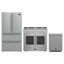 Forno 3-Piece Appliance Package - 36-Inch Galiano French Door Gas Range, 36-Inch Refrigerator, and Dishwasher in Stainless Steel