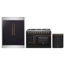 Forno 3-Piece Appliance Package - 48-Inch Galiano French Door Gas Range, 60-Inch Refrigerator, and Dishwasher in Black with Antique Brass Handle