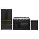 Forno 3-Piece Appliance Package - 48-Inch Galiano French Door Gas Range, 36-Inch Refrigerator, and Dishwasher in Black with Antique Brass Handle