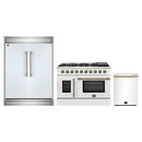 Forno 3-Piece Appliance Package - 48-Inch Galiano French Door Gas Range, 60-Inch Refrigerator, and Dishwasher in White with Antique Brass Handle
