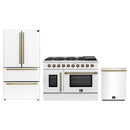 Forno 3-Piece Appliance Package - 48-Inch Galiano French Door Gas Range, 36-Inch Refrigerator, and Dishwasher in White with Antique Brass Handle