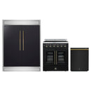 Forno 3-Piece Appliance Package - 30-Inch Galiano French Door Electric Range, 60-Inch Refrigerator, and Dishwasher in Black with Antique Brass Handle