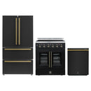 Forno 3-Piece Appliance Package - 30-Inch Galiano French Door Electric Range, 36-Inch Refrigerator, and Dishwasher in Black with Antique Brass Handle
