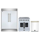 Forno 3-Piece Appliance Package - 30-Inch Galiano French Door Electric Range, 60-Inch Refrigerator, and Dishwasher in White with Antique Brass Handle