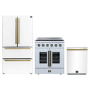 Forno 3-Piece Appliance Package - 30-Inch Galiano French Door Electric Range, 36-Inch Refrigerator, and Dishwasher in White with Antique Brass Handle