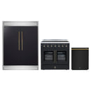 Forno 3-Piece Appliance Package - 36-Inch Galiano French Door Electric Range, 60-Inch Refrigerator, and Dishwasher in Black with Antique Brass Handle