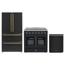 Forno 3-Piece Appliance Package - 36-Inch Galiano French Door Electric Range, 36-Inch Refrigerator, and Dishwasher in Black with Antique Brass Handle