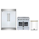 Forno 3-Piece Appliance Package - 36-Inch Galiano French Door Electric Range, 60-Inch Refrigerator, and Dishwasher in White with Antique Brass Handle