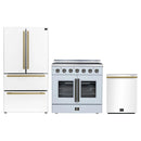 Forno 3-Piece Appliance Package - 36-Inch Galiano French Door Electric Range, 36-Inch Refrigerator, and Dishwasher in White with Antique Brass Handle