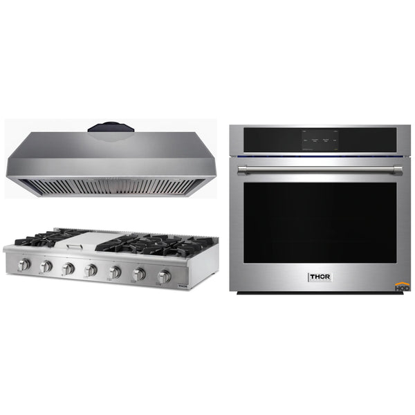 Thor Kitchen 3-Piece Pro Appliance Package - 48-Inch Rangetop with Liquid Propane Kit, Wall Oven & Under Cabinet 16.5" Tall Hood in Stainless Steel