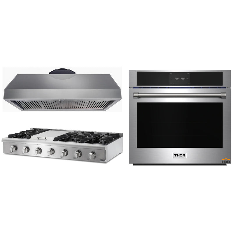 Thor Kitchen 3-Piece Pro Appliance Package - 48-Inch Rangetop with Liquid Propane Kit, Wall Oven & Under Cabinet 16.5" Tall Hood in Stainless Steel