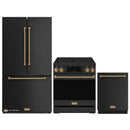 Gordon Ramsay by Thor Kitchen 3-Piece Appliance Package - 30-Inch Electric Range with Tilt Panel Touch Control, 36-Inch Refrigerator, and Dishwasher in Black with Bronze Trim