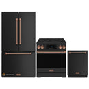 Gordon Ramsay by Thor Kitchen 3-Piece Appliance Package - 30-Inch Electric Range with Tilt Panel Touch Control, 36-Inch Refrigerator, and Dishwasher in Black with Rose Gold Trim