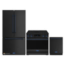 Gordon Ramsay by Thor Kitchen 3-Piece Appliance Package - 36-Inch Electric Range with Tilt Panel Touch Control, 36-Inch Refrigerator, and Dishwasher in Black with Blue Trim