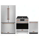Gordon Ramsay by Thor Kitchen 3-Piece Appliance Package - 30-Inch Gas Range with Liquid Propane Kit, Tilt Panel, 36-Inch Refrigerator, and Dishwasher in Stainless Steel with Rose Gold Trim