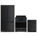 Gordon Ramsay by Thor Kitchen 3-Piece Appliance Package - 30-Inch Gas Range with Liquid Propane Kit, Tilt Panel, 36-Inch Refrigerator, and Dishwasher in Black with Blue Trim