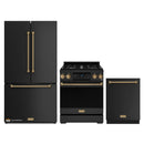 Gordon Ramsay by Thor Kitchen 3-Piece Appliance Package - 30-Inch Gas Range with Liquid Propane Kit, Tilt Panel, 36-Inch Refrigerator, and Dishwasher in Black with Bronze Trim