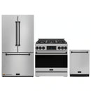 Gordon Ramsay by Thor Kitchen 3-Piece Appliance Package - 36-Inch Gas Range with Liquid Propane Kit, Tilt Panel, 36-Inch Refrigerator, and Dishwasher in Stainless Steel with Black Trim