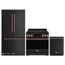 Gordon Ramsay by Thor Kitchen 3-Piece Appliance Package - 36-Inch Gas Range with Liquid Propane Kit, Tilt Panel, 36-Inch Refrigerator, and Dishwasher in Black with Rose Gold Trim