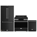 Gordon Ramsay by Thor Kitchen 3-Piece Appliance Package - 36-Inch Gas Range with Liquid Propane Kit, Tilt Panel, 36-Inch Refrigerator, and Dishwasher in Black with Stainless Steel Trim