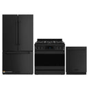 Gordon Ramsay by Thor Kitchen 3-Piece Appliance Package - 36-Inch Gas Range with Liquid Propane Kit, Tilt Panel, 36-Inch Refrigerator, and Dishwasher in Black