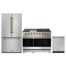 Gordon Ramsay by Thor Kitchen 3-Piece Appliance Package - 48-Inch Gas Range with Liquid Propane Kit with Double Oven, 36-Inch Refrigerator, and Dishwasher in Stainless Steel with Bronze Trim