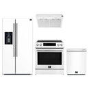 Forno Espresso 4-Piece Appliance Package - 30-Inch Donatello Induction Range, Under Cabinet Range Hood, Refrigerator with Water Dispenser and Dishwasher in White with Stainless Steel Trim