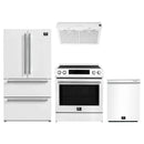 Forno Espresso 4-Piece Appliance Package - 30-Inch Donatello Induction Range, Under Cabinet Range Hood, Refrigerator and Dishwasher in White with Stainless Steel Trim
